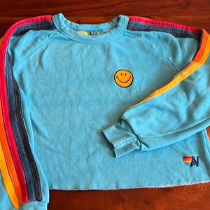 Aviator Nation Crop Smiley 5 Stripe Crewneck